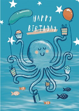 Send sea inspired best fishes with this cute octopus Birthday card