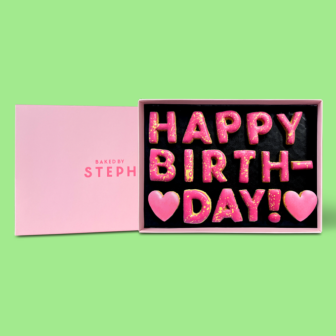 Happy Birthday! Letterbox Message Cookies Pink