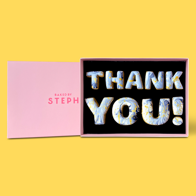 Thank You! Letterbox Message Cookies Pink Grey