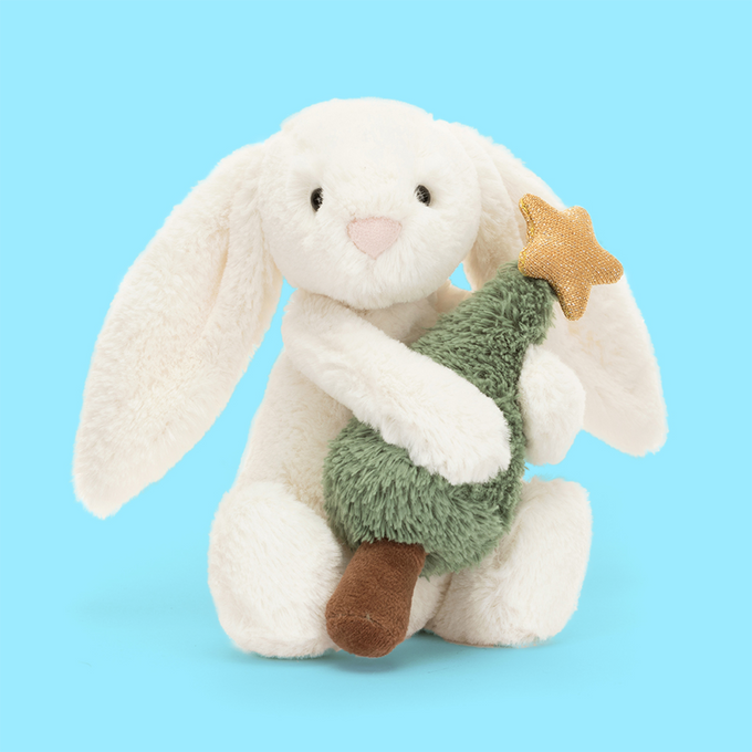 Jellycat Bashful Bunny with Christmas Tree