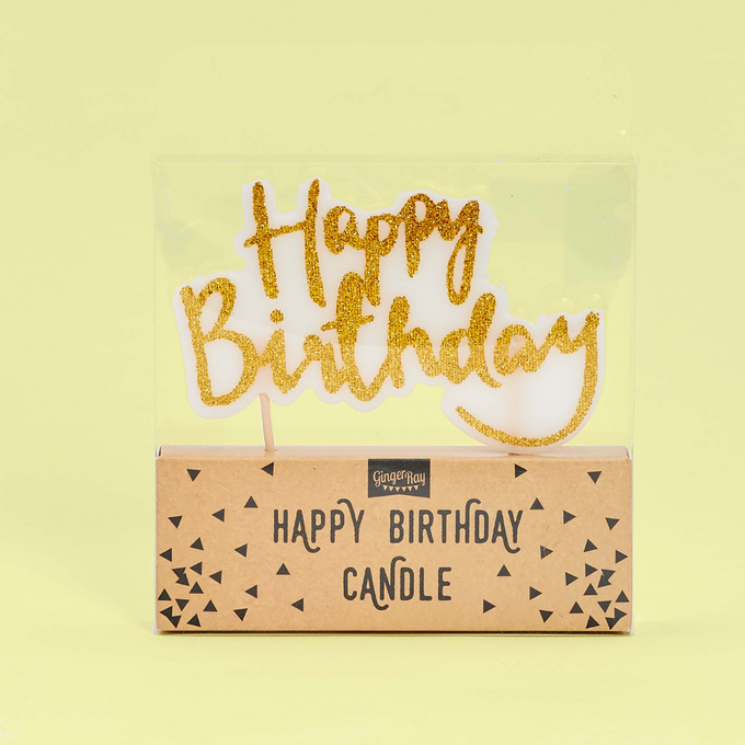 Sparkling Gold Happy Birthday Candle